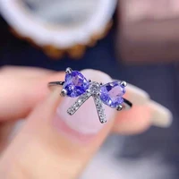 foydjew new luxury simulation tanzanite sapphire rings 2022 trend exquisite bowknot silver color ring for women birthday gifts
