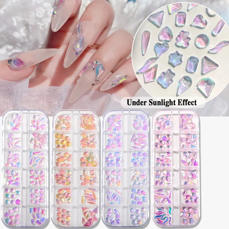 

12Gird AB Glitter Nail Art Multi Color Gems Mixed Size Crystal Drop Rhombus Arrow Irregular Stone 3D Nail Art DIY Accessories