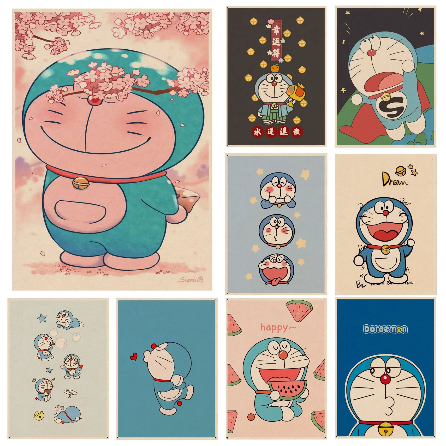 

BANDAI Doraemon Good Quality Prints and Posters Kraft Paper Sticker Home Bar Cafe Nordic home decor