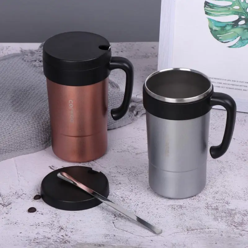 

With Spoon Vacuum Coffee Cup Stainless Steel Wide-mouth Design Coffee Cups Food Grade Silicone Sealing Ring Sturdy And Durable