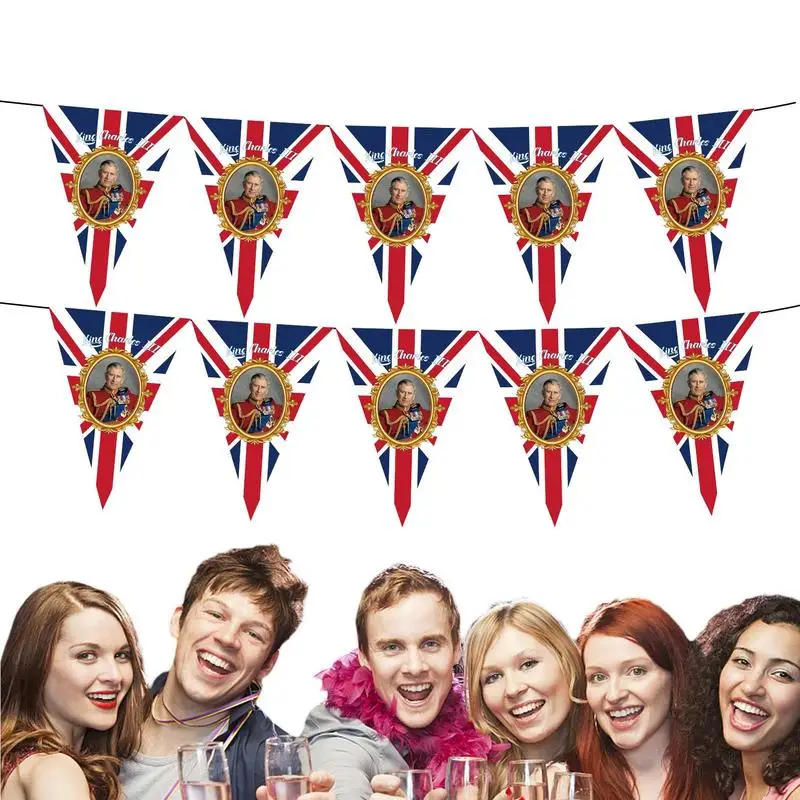 

King Charles Bunting Charles 3rd Union Jack Buntings Vibrant Colors And Fade Proof 8.2ft King Charles 3rd Coronation Flag United