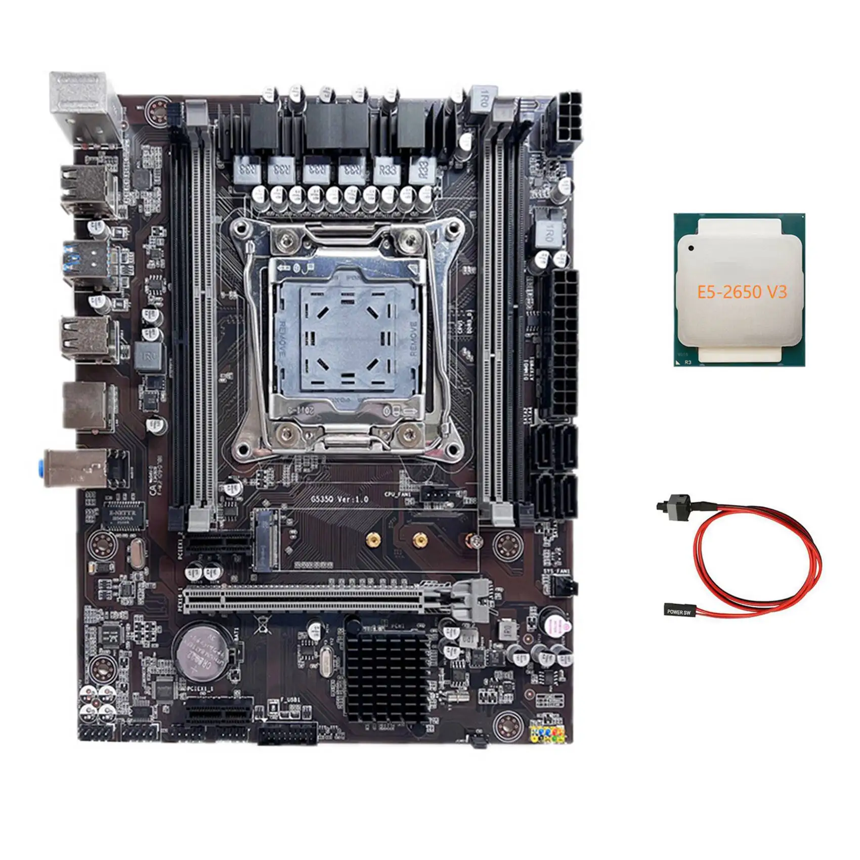 

X99 Motherboard LGA2011-3 Computer Motherboard Support DDR4/DDR3 RAM Memory with E5-2650 V3 CPU+Switch Cable