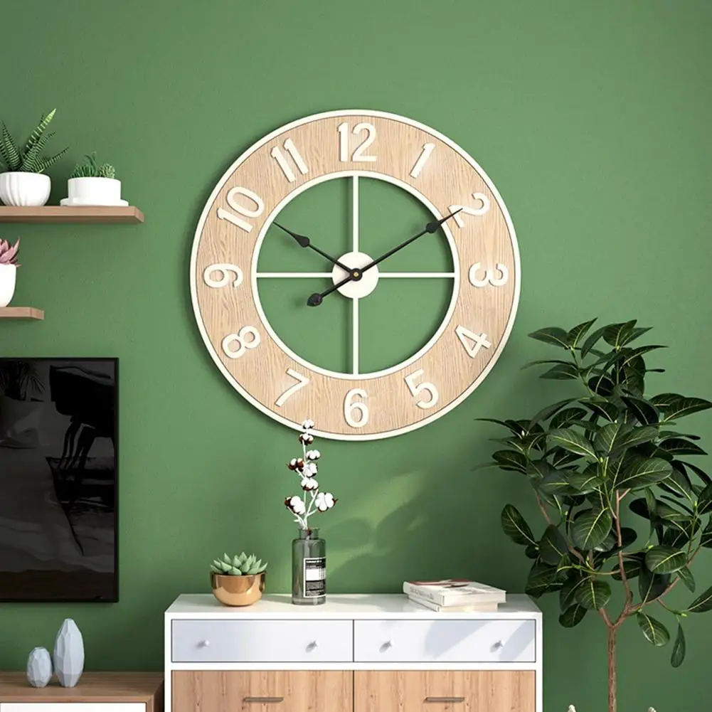 

60cm Wall Clocks Silent Non Ticking Wood Grain Wall Clock For Living Room Bedroom Kitchen Office Classroom Decor