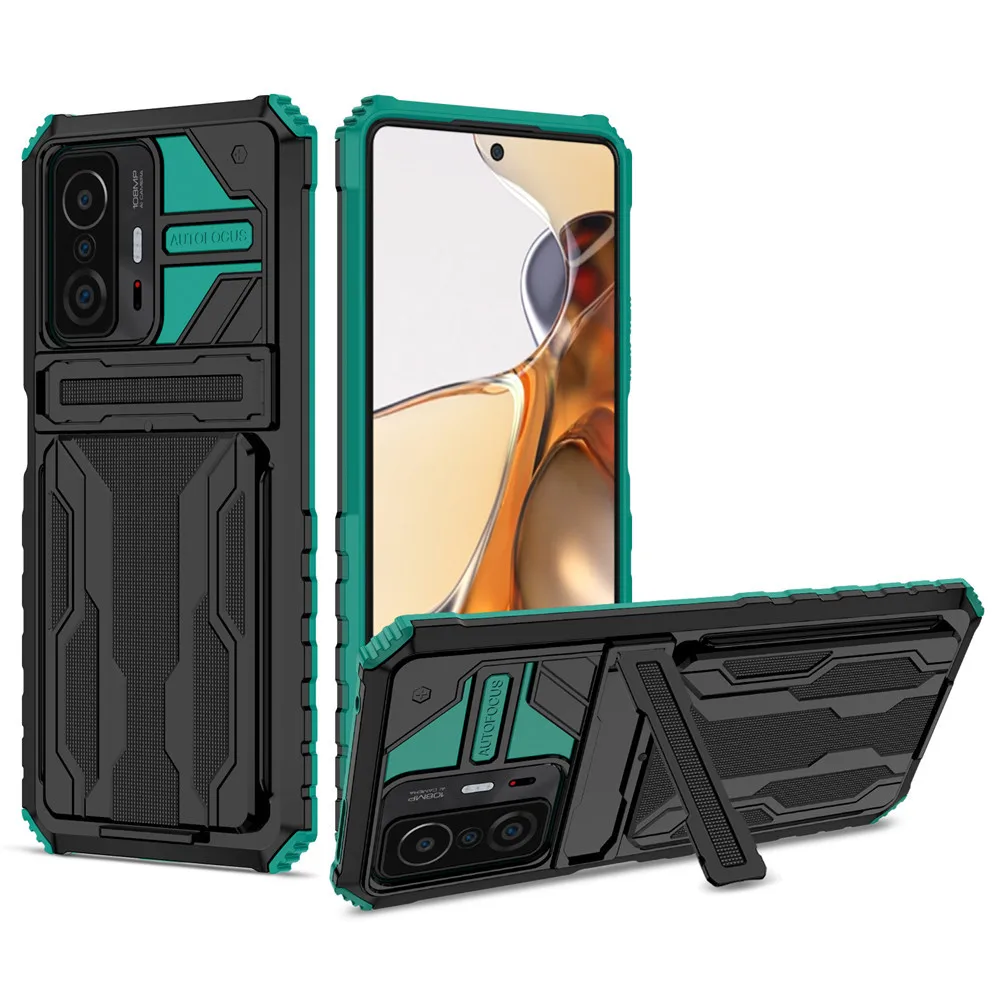 

For Xiaomi Mi 11T Pro Case Shockproof Armor Card Slot Bracket Stand Holder Phone Cases for Mi11T Mi 11T Back Cover Mi 11T Pro