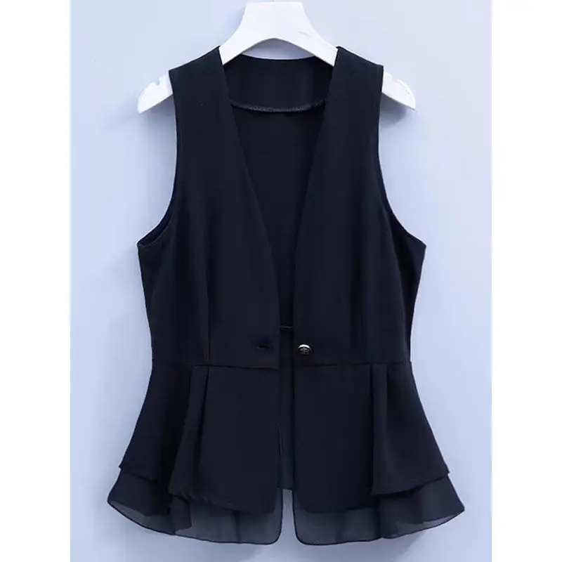

Jacket Women Blazer Gilet Sleeveless Vest Fashion Casual Streetwear Woman Waistcoat Tops Veste Femme V-neck Solid Color D5