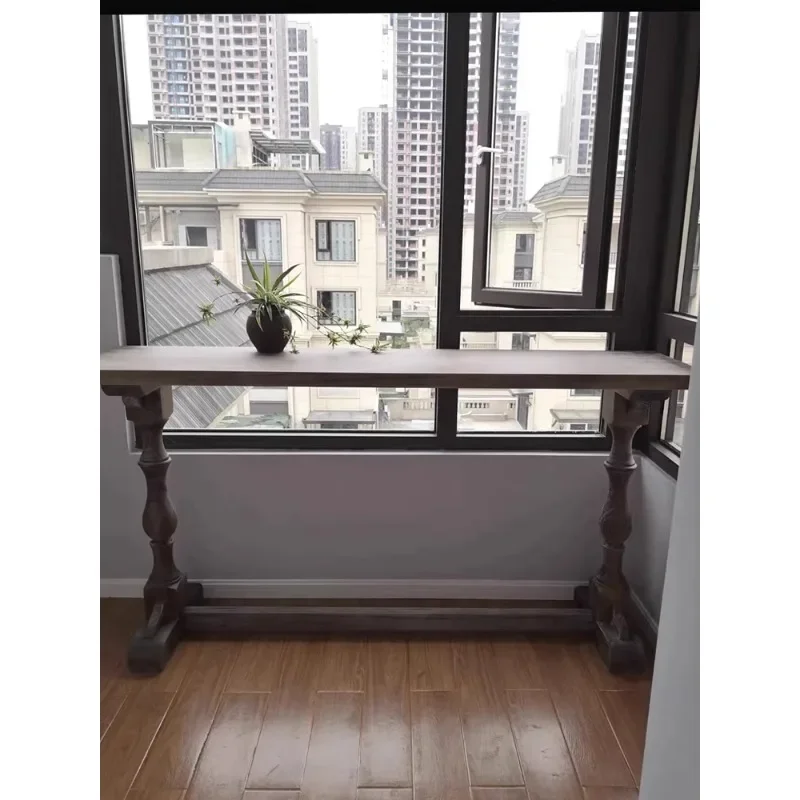 Американский деревенский длинный стол на стене обеденный из массива дерева