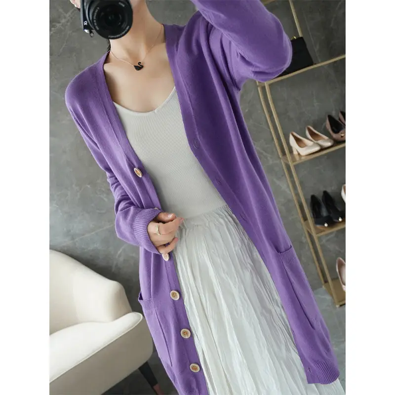

Autumn Women Long Cardigan Solid Color Cardigans Female Casual Loose Coat Jacket Ladies Thin Cardigan Sweaters Outerwear G125
