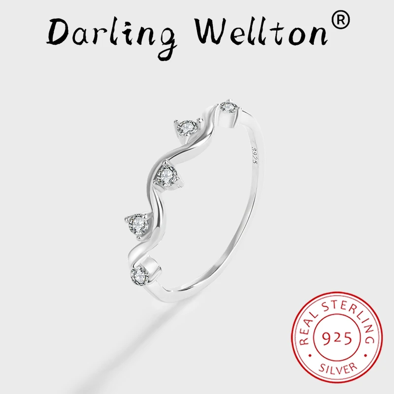 

Delicate Irregular Leaves Wrapped Curved Round Diamond Couple Ring For Women Original Sterling S925 Silver Bridal Gift Jewelry