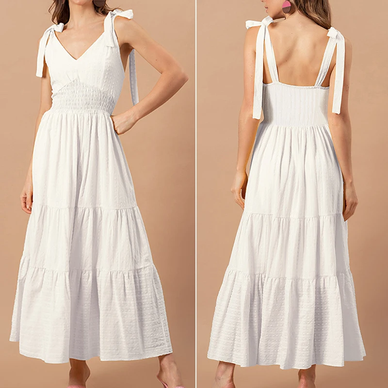 

Sexy Women Dress Sleeveless Sling Casual Fashion Female V Neck Backless Summer Maxi Beach Holiday Loose Elegant Dresses Vestidos