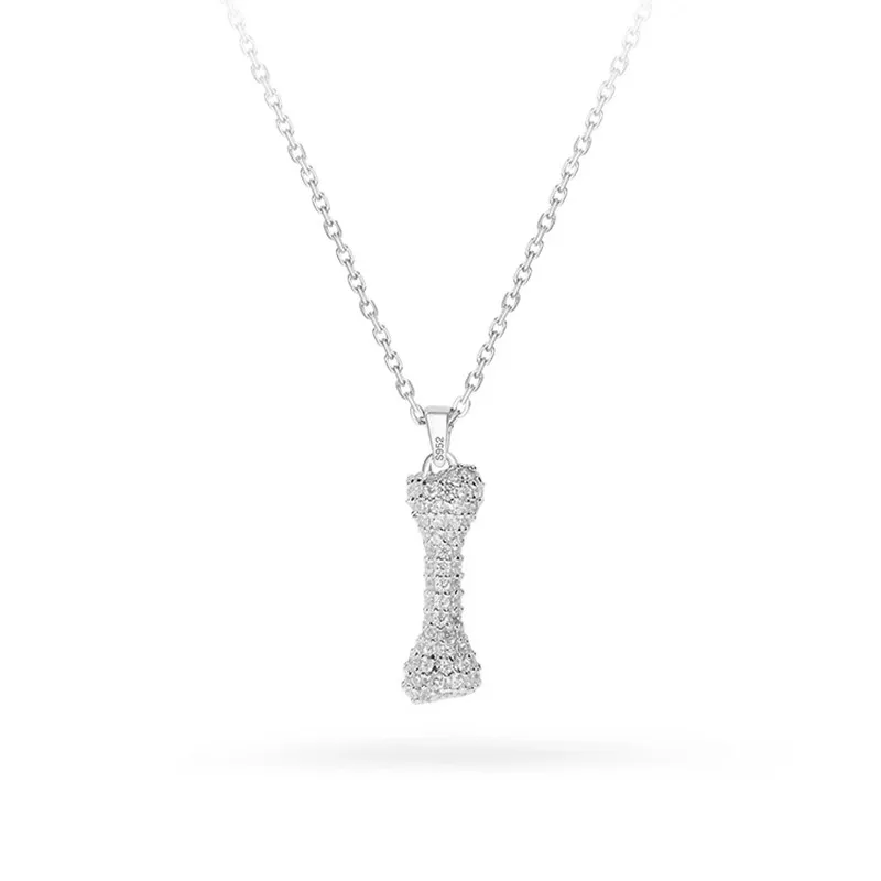 

Luxury Silver Plated Dog Bone Pendant Delicate Skull Set Zircon Necklace Women's Charm Jewelry Girls Gifts