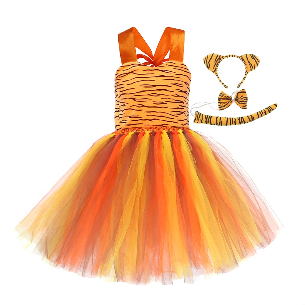 Halloween Animal Costume for Children Forest Theme Giraffe Cows Tiger Leopard Zebra Tutu Dress Kids Cosplay Party Dance Clothes