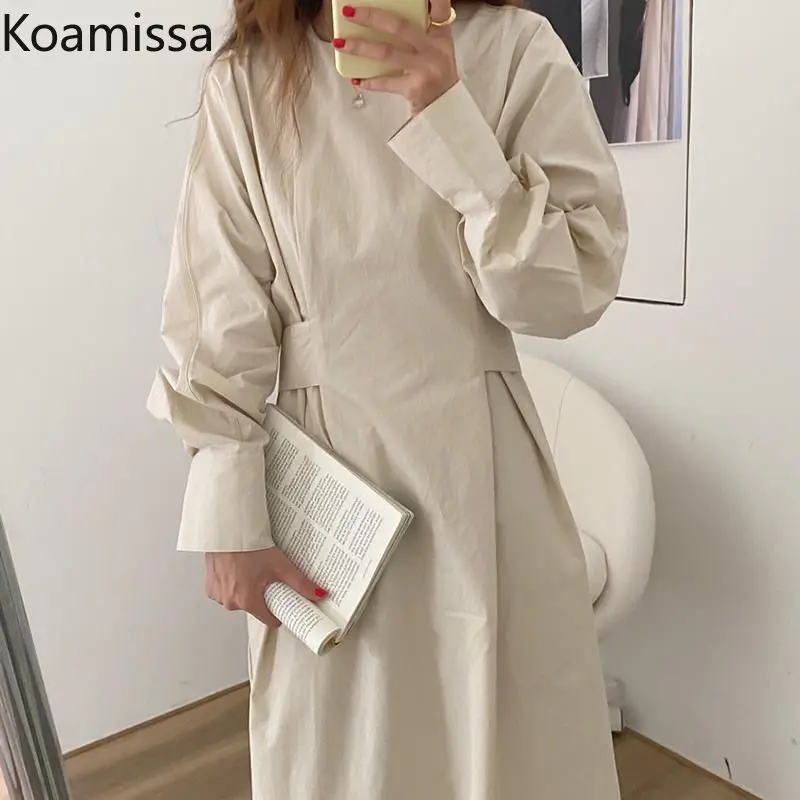 

Koamissa Woman Casual Loose Shirt Maxi Dress Long Sleeves O Neck A Line Dresses Female Spring Autumn Vestidos 2022 Novelty Robe
