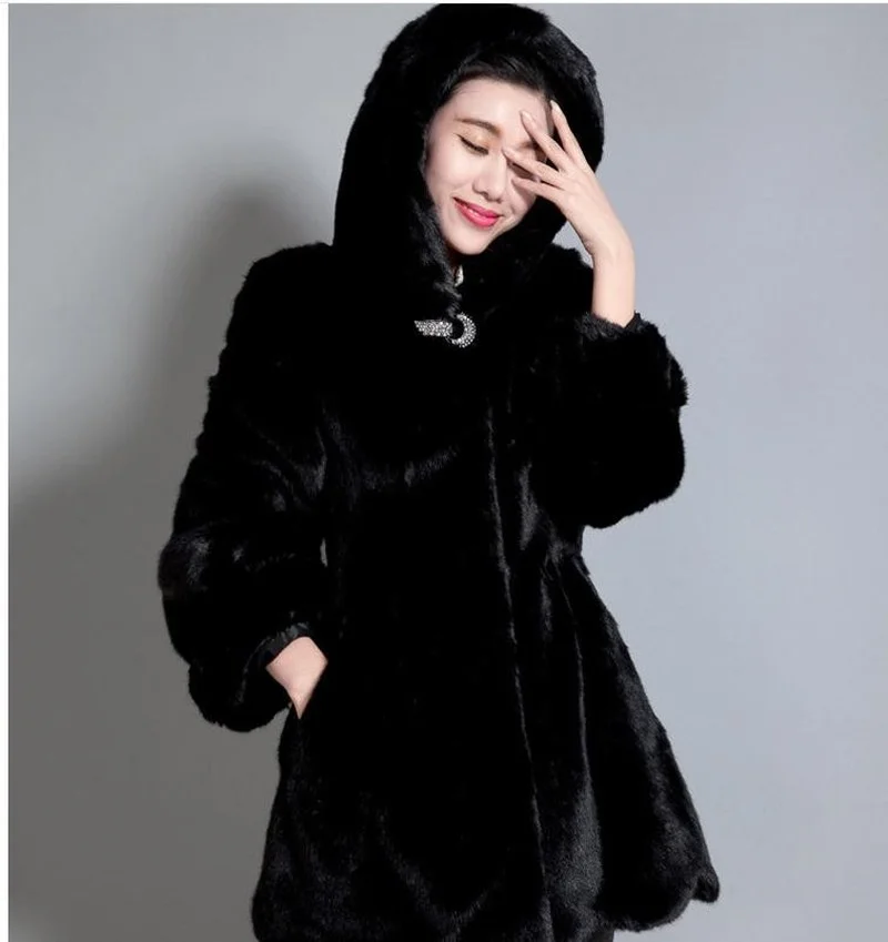 Black/White Mink Fur Jacket Women Long Hoodies Fur Coat Oversized Female Casual Faux Rabbit Fur Jackets Winter Autumn Overcoats
