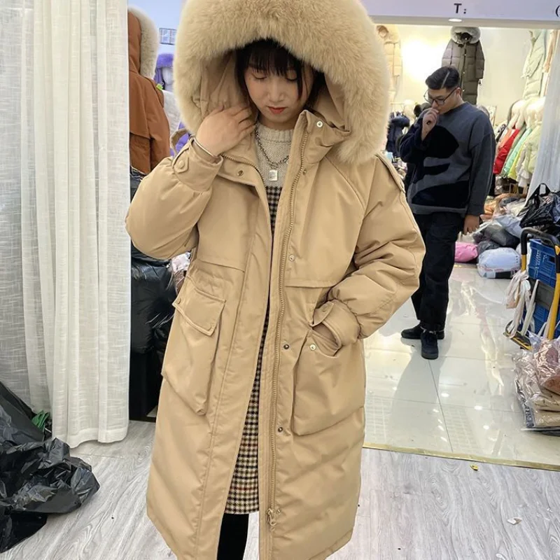 New Down Jackets Womens Winter Clothing 2022 Parkas Super Hot Coats Long Tops Fox Fur Collar Jackets Loose Korean Fashion
