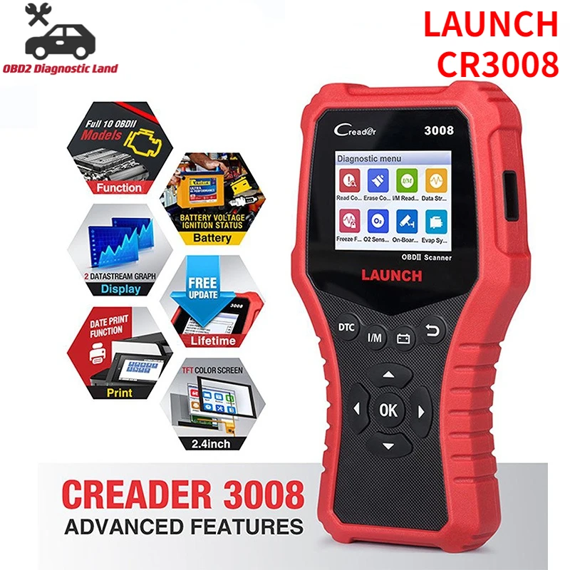 

Автомобильный сканер Launch X431 Cr3008 Launch Cr3008 Launch Cr3008, сканер для чтения кодов Obd2, с аккумулятором, pk CR3001