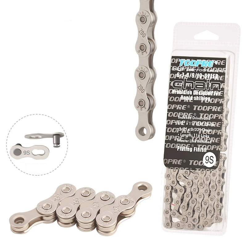 

TOOPRE Mountain Bike Chain Single Speed 6/7/8/9/10/11S Silver Electroplating Chains 114/116 Links Iamok Bicycle Parts