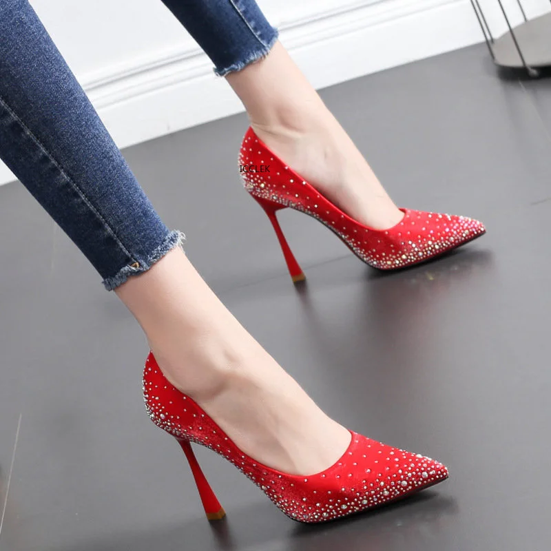 

Plus Sexy CRYSTAL Pointed Toe Pumps Fashion Women Wedding Bridal High Heel Stripper Club Party Shoes