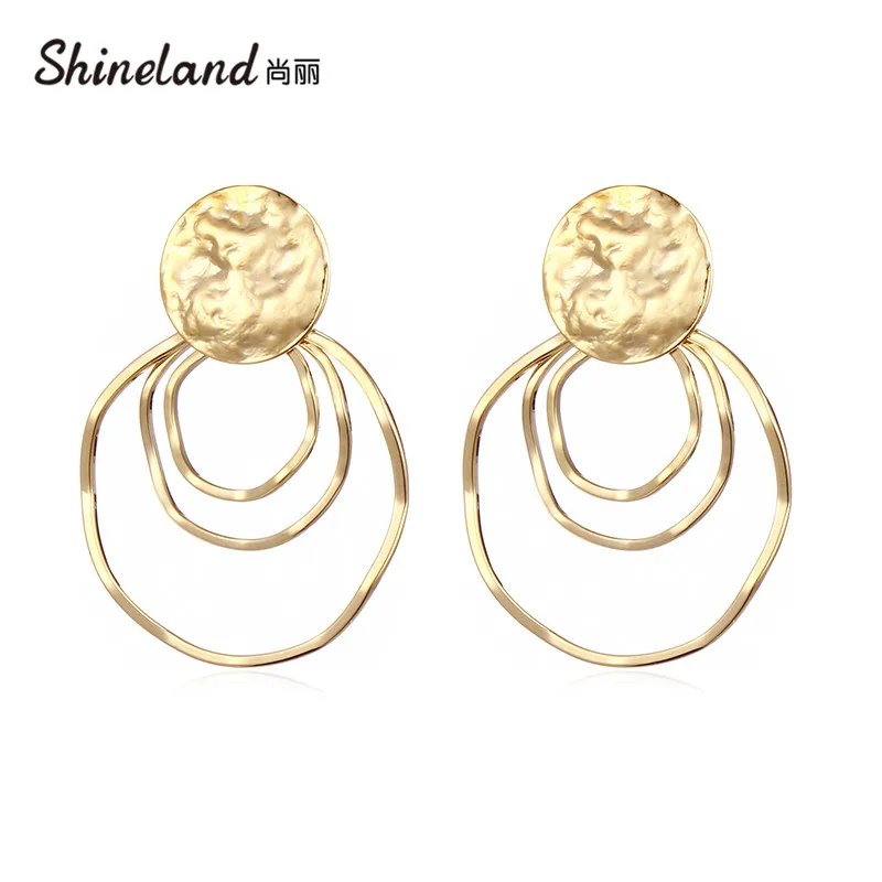 

Shineland Punk Metal Trendy Hollow Big Round Circle Drop Dangle Earring Statement Ear Jewelry Gift For Party Wedding Brincos