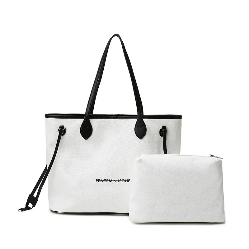 

Large Capacity kpop G-Dragon Black White Casual Tote PEACEMINUSONE Canvas Shoulder Bag 2022 Korean Japanese Style Handbag