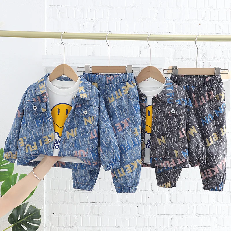 

3 шт., детский однобортный комплект одежды с длинным рукавом и надписью