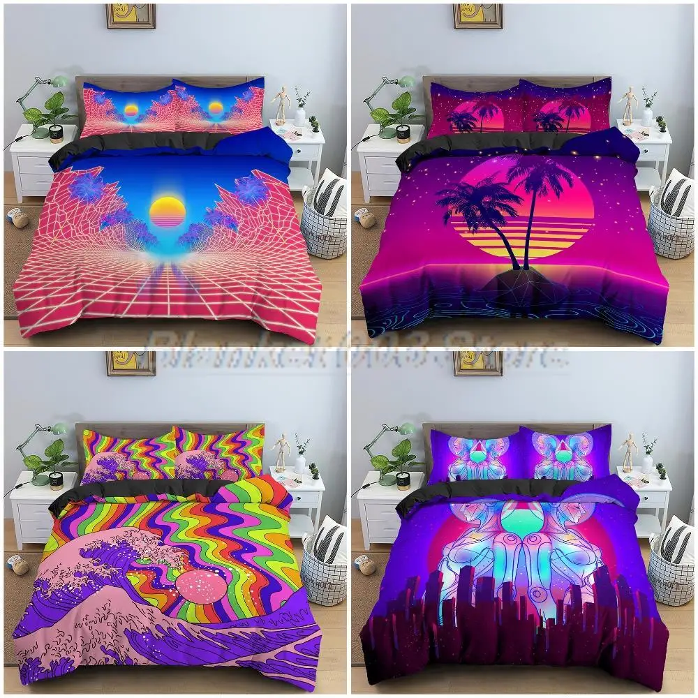 

Geometric Pattern Bedding Set Retro Future Duvet Cover For Bedroom Abstract Psychedelic Comforter Set Home Textile