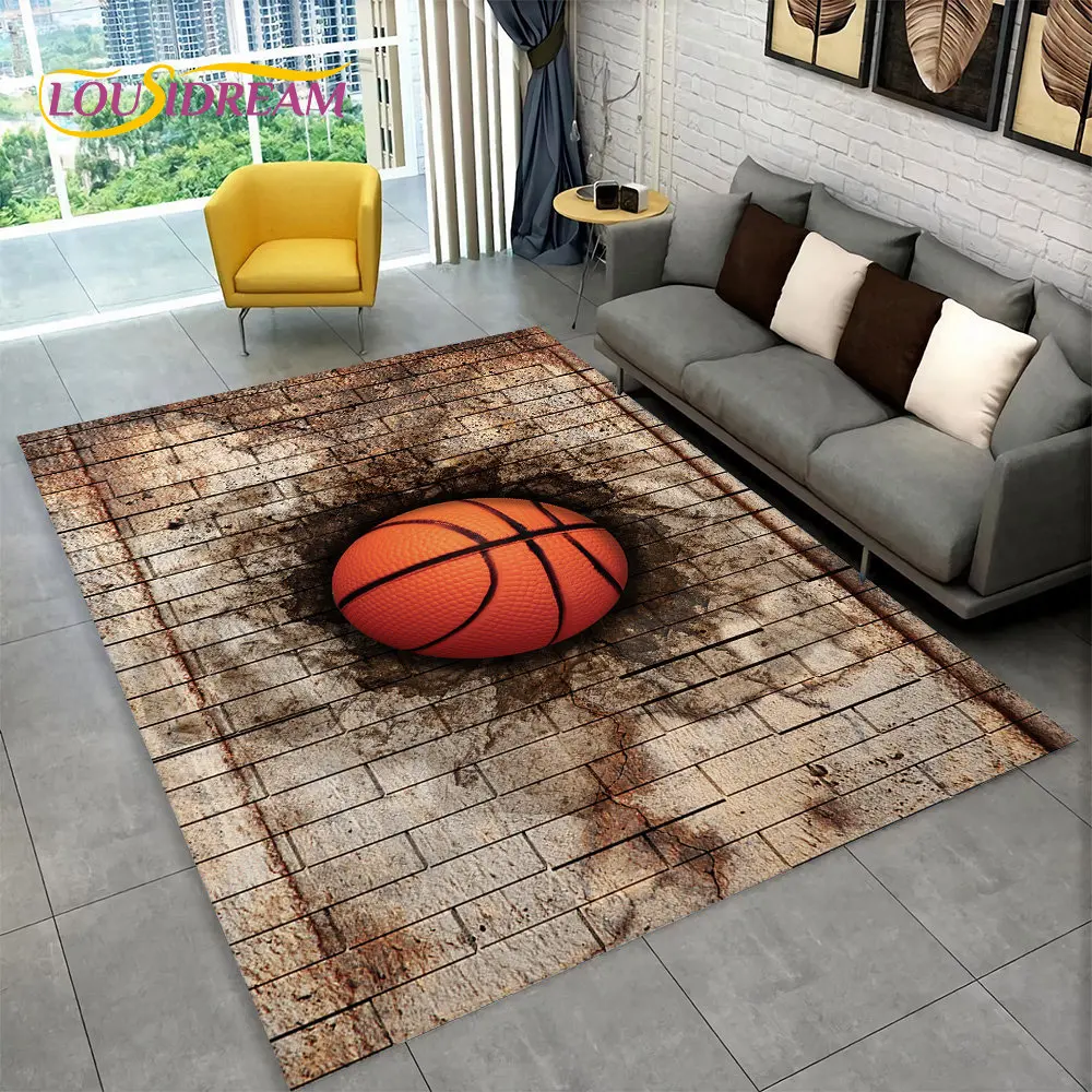 Фото 3D коврик для баскетбола с мультяшным рисунком, большой ковер для гостиной, спальни, дивана, игровой комнаты, Декор, нескользящий напольный коврик для детей №3