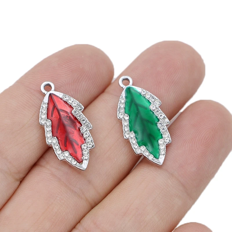

5Pcs Silver Plated Crystal Enamel Leaf Charm for Jewelry Making Necklace Handmade Earrings Accessories DIY