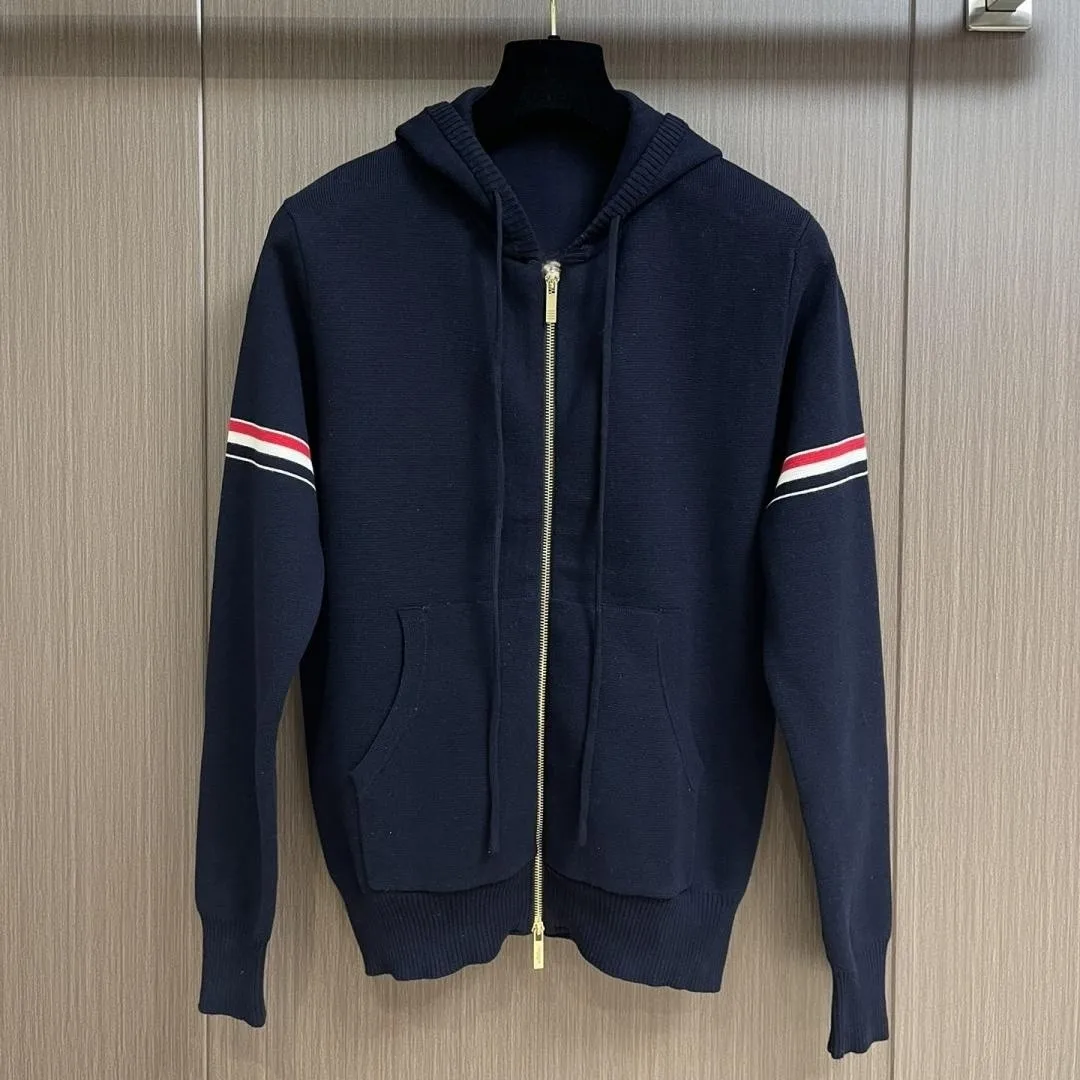 

Blue Sweatshirt Fashion Brand Men's Hoodies Fleece Heavyweight Stripes Zip-up Cardigan Coats Casual Hooded TB Sweatshirts
