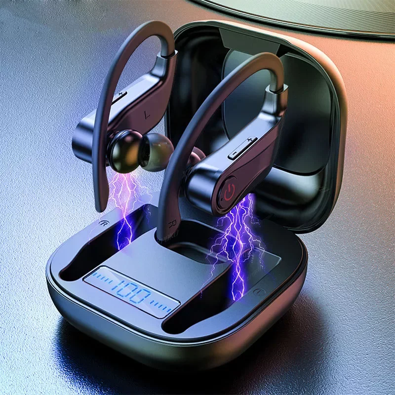

Sports Bluetooth Wireless Headphones with Mic IPX5 Waterproof Ear Hooks LED Display Bluetooth Earphone HiFi Stereo Music Headset
