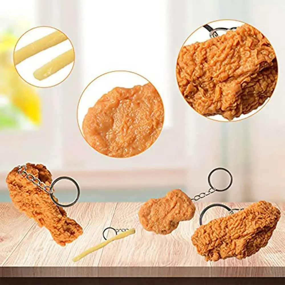 

PVC Fried Chicken Keychain Chicken Wing Keyring Imitation Food Keychain French Fried Potatoes Realistic Simulation Food Pendant