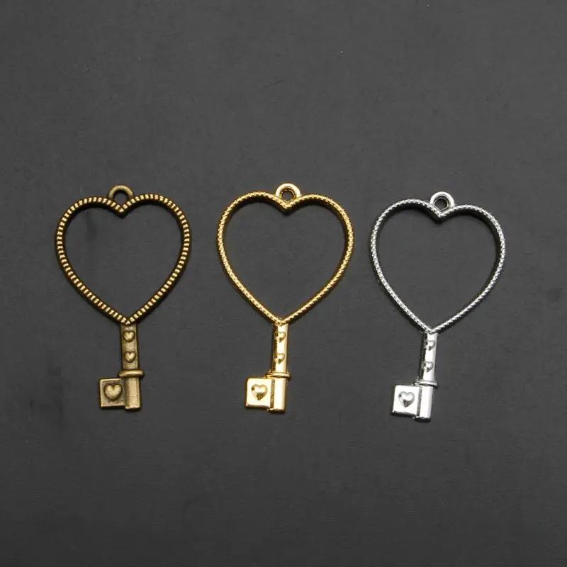 10x сердце для ключа подвеска с металлическим каркасом Подвеска из УФ-смолы пустой