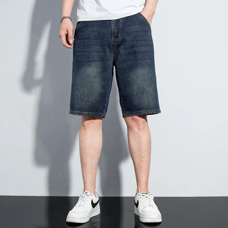 Мужские повседневные прямые брюки свободного кроя серые джинсовые шорты средней