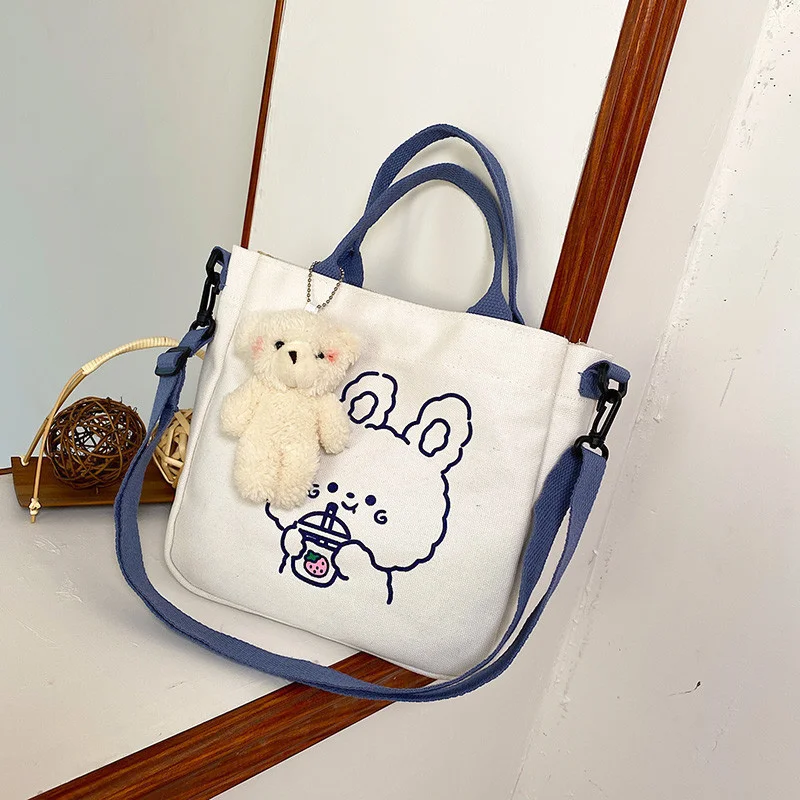

Women Canvas Zipper Bag Cartoon Bear Print Student Tote Shoulder Messenger Bag Satchel Travel Purse Handbag 2023 New