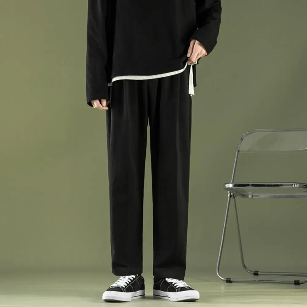 

Men Solid Color Drawstring Pockets Sweatpants Casual Pants Autumn Straight Wide Leg Sport Pants Streetwear pantalones hombre