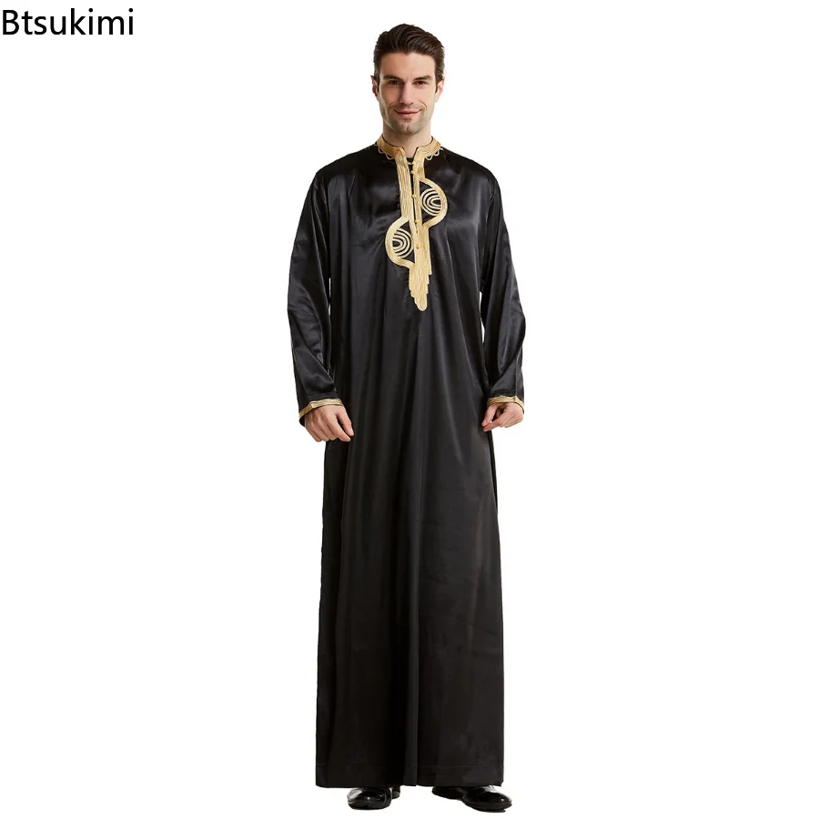 Fashion Muslim Men Jubba Thobe Islamic Clothing Stand Collar Kimono Long Robe Saudi  Abaya Caftan Dubai Arab National  Dressing
