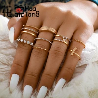 huangtang trendy crystal open joint rings sets for women boho geometric knuckle midi rings party gift jewelry 8pcsset anillos