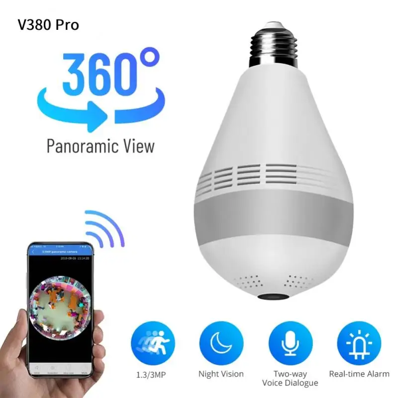

3MP WiFi IP Camera 360 Degree Panoramic Night Vision Home Security Surveillance Camera Mobile Tracking E27 Bulb Cam V380 APP