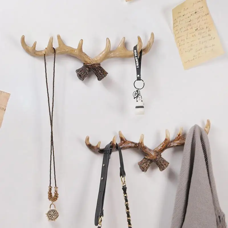 

Vintage Resin Antler Key Hook/holder Wall Mounted Coat Hanger/rack Home Decorative Animal Deer Horn Wall Hook For Hanging