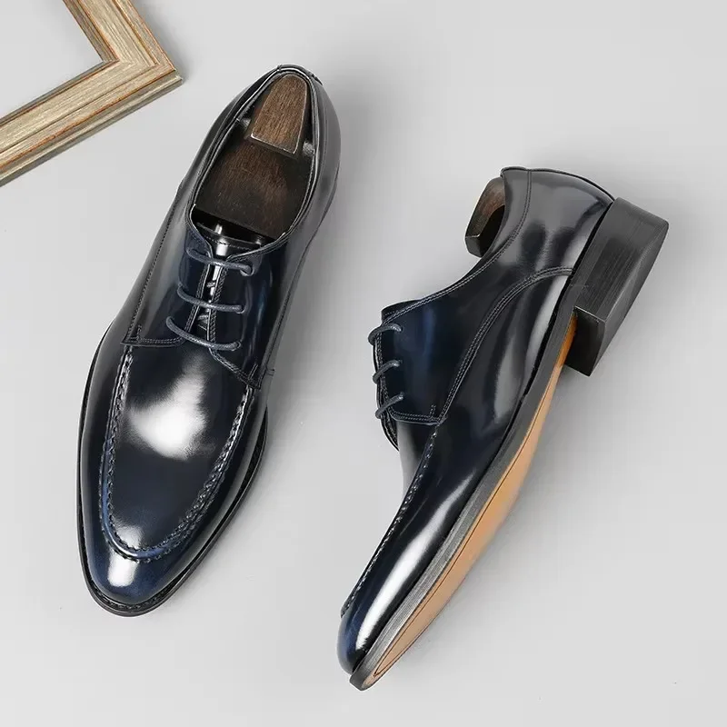 Мужская кожаная обувь шнурки изготовление кожи работа заостренная стильная