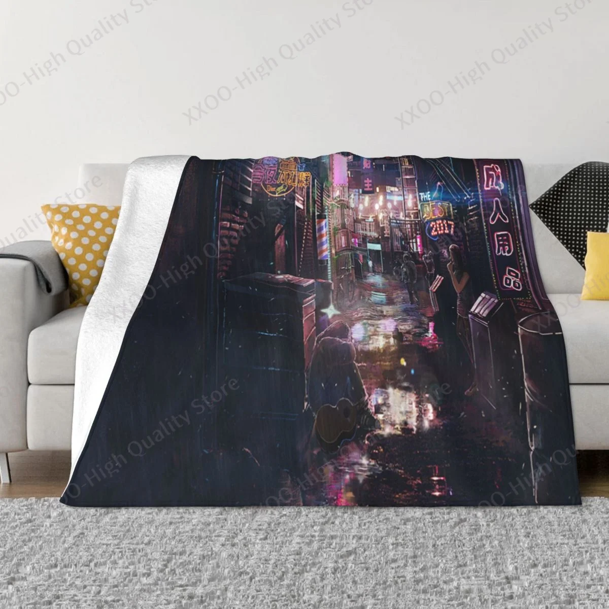 

Japanese city night view blanket cyberpunk futuristic steam city blanket wall psychedelic galaxy hippie art home decor