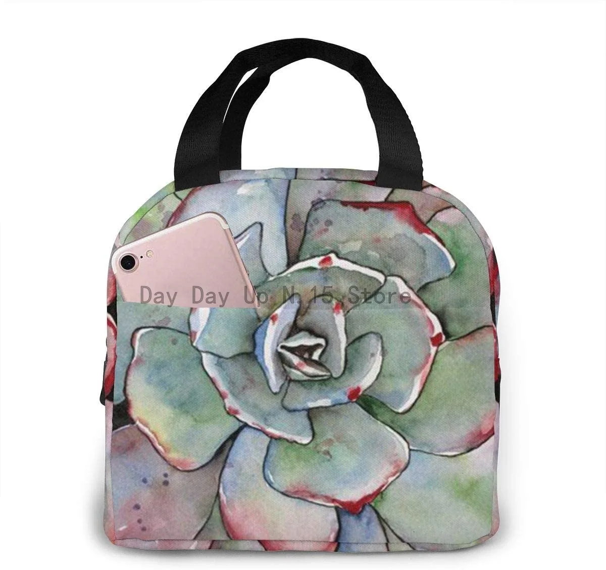 

Succulent Potted Plants Reusable Insulated Thermal Lunch Bag Case Handbags Tote with Zipper