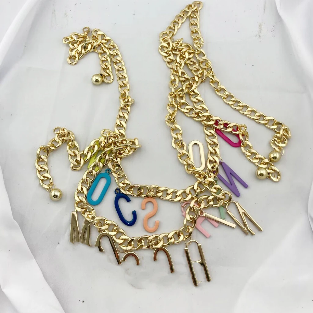 2013 Punk Style for Mosch Letter Necklaces Earrings Tassel Chain Waist Pendant Chains Big Letter Necklace Exaggerated Jewelry