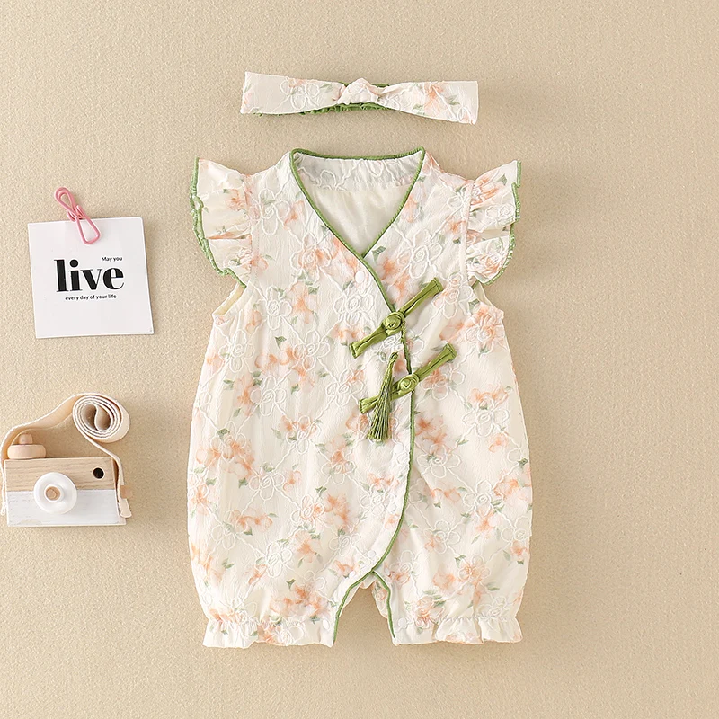 

Summer Princess Single Breasted Cute Chinese Style Bag Fart Ha Yi Jumpsuit Baby Onesie Climbing Suit