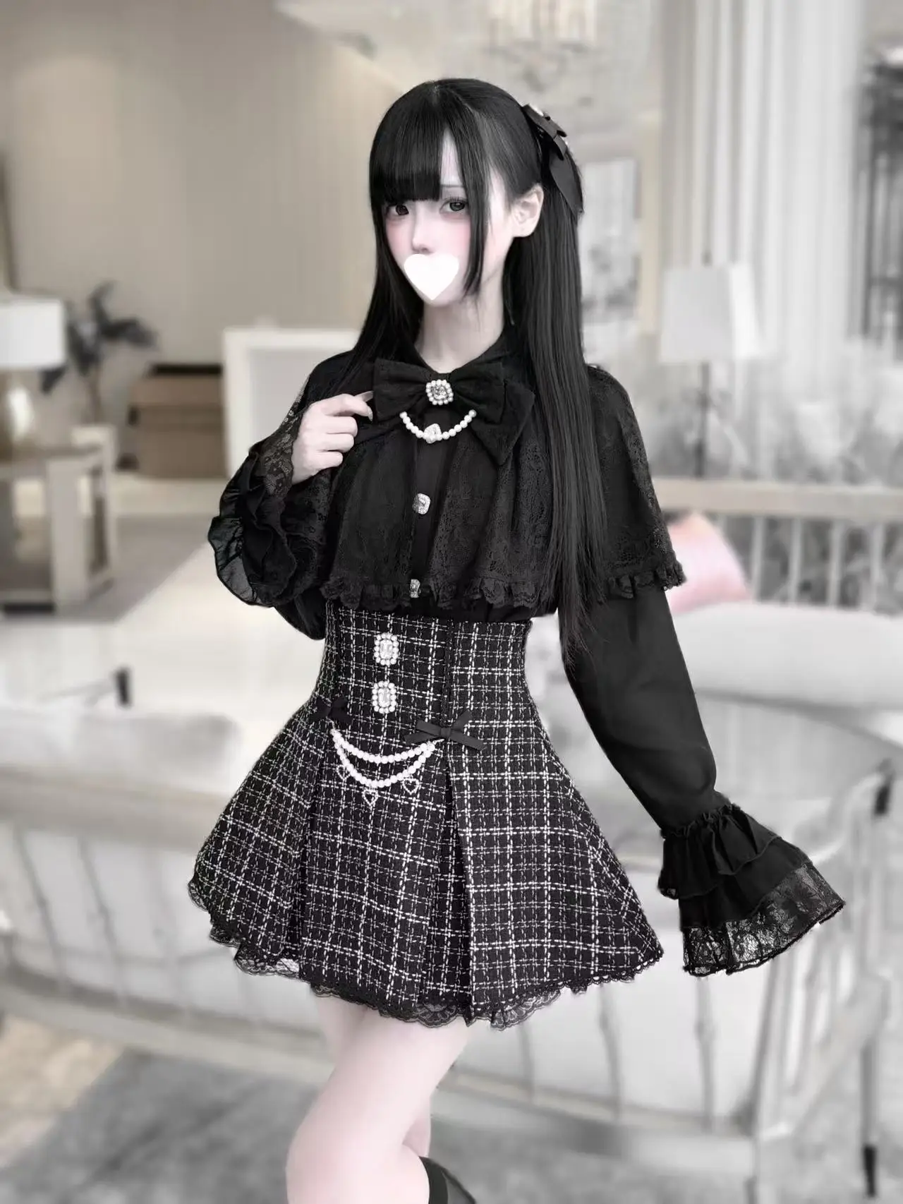 Новинка 2024 года весенняя накидка с жемчужным бантом и кружевными рукавами