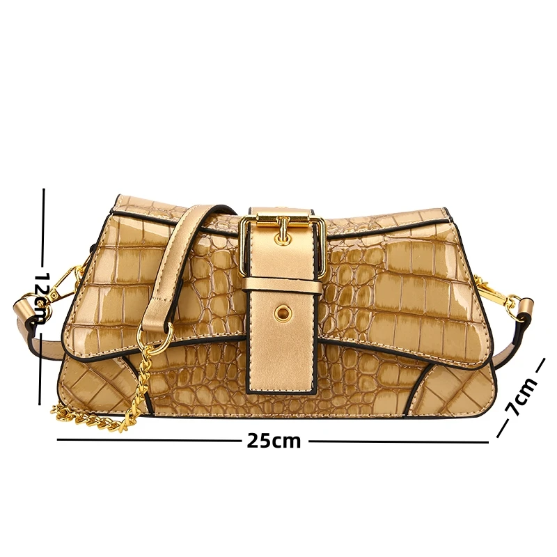 Vintage Crocodile Pattern Women's Shoulder Bag Luxury Designer Ladies Armpit Bag Chain Crossbody Messenger Bag Y2K Underarm Bag
