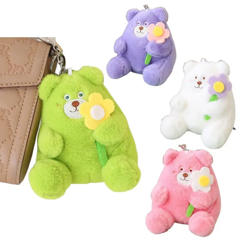 

11cm Adorable Animal Plush Pendant Keyring Keychain Sitting Small Flower Bear Little Doll Fashion Accessory for Bag Girls Gift