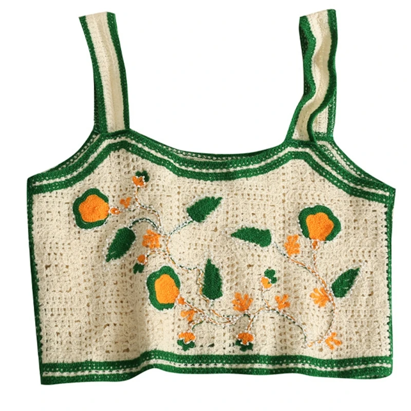

Женский винтажный вязаный крючком кроп-топ без рукавов с вышивкой бисером и цветочным рисунком