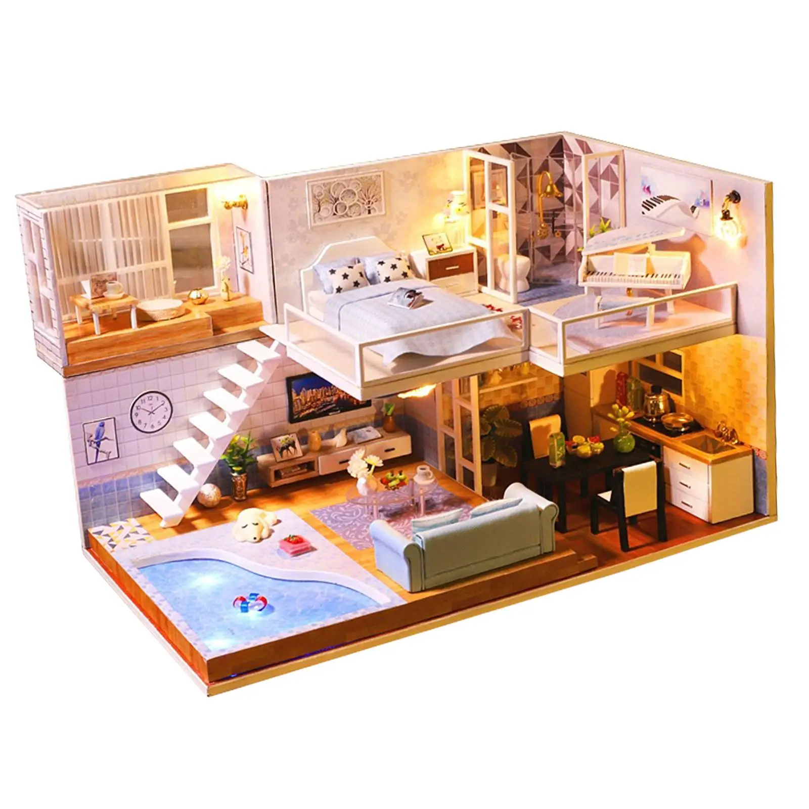 

Handmade Doll House Birthday Gifts Gift Plus Dust Proof Handmade Craft Dollhouse House Kit Creative Room Art House for Children