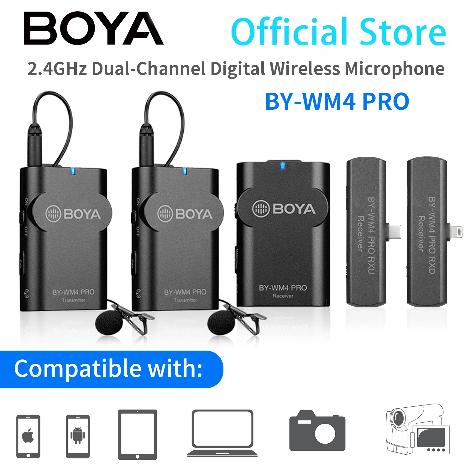 BOYA BY-WM4 PRO 2.4GHz Condenser Wireless Lavalier Lapel Microphone for PC iPhone Android Xiaomi DSLRs Camera Youtube Streaming