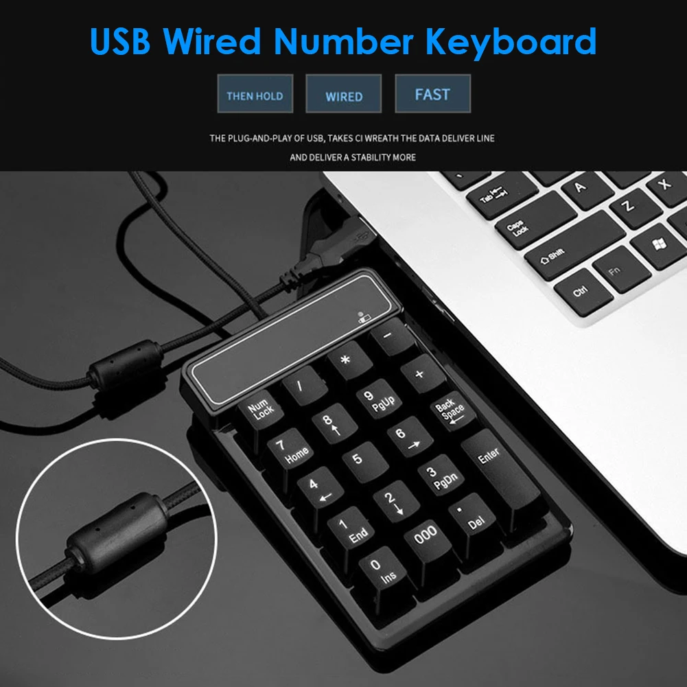 

19 Keys USB Mechanical feel Wire numeric keypad Keyboard Mini number keycaps Numpad Keyboard for Laptop Desktop PC Computer note